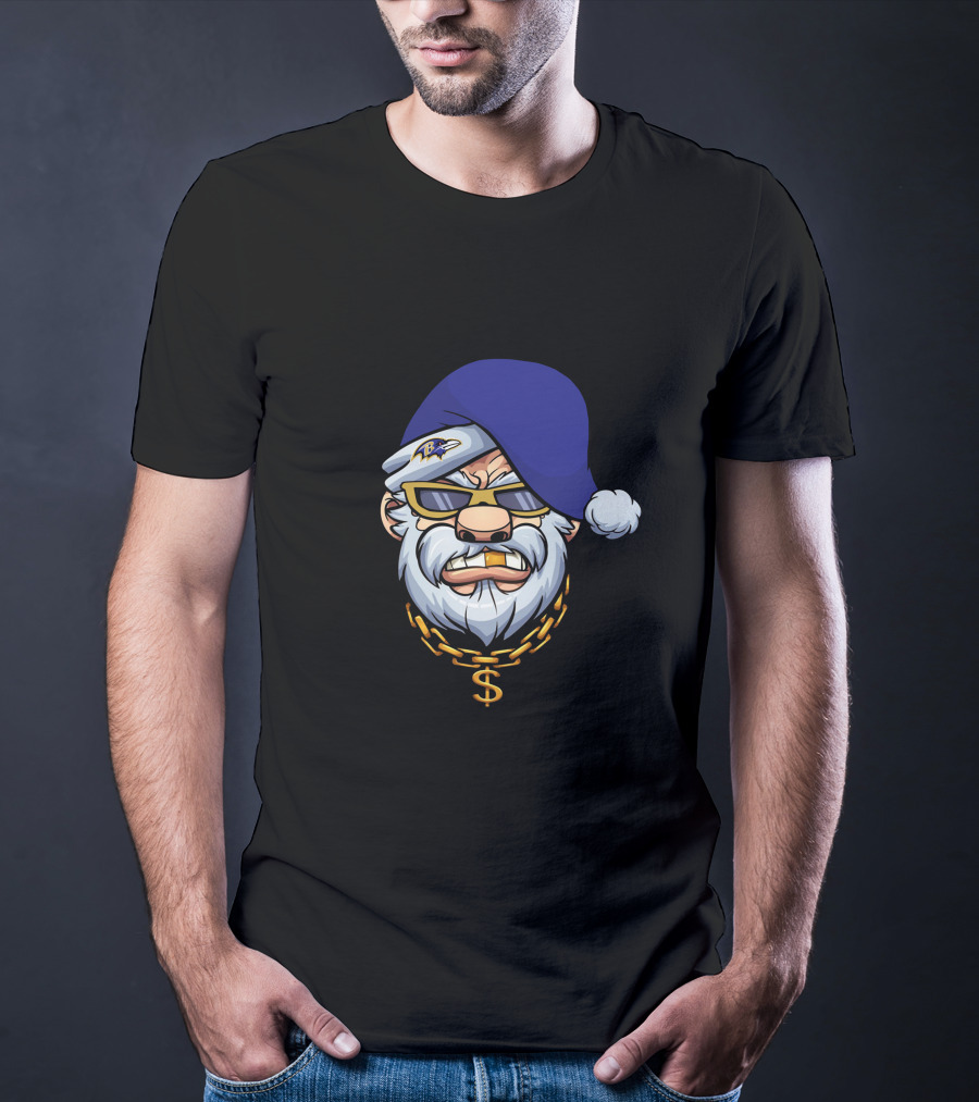 Ravens Gangster Santa Claus With Blue Cap And Gold Chain T-Shirt
