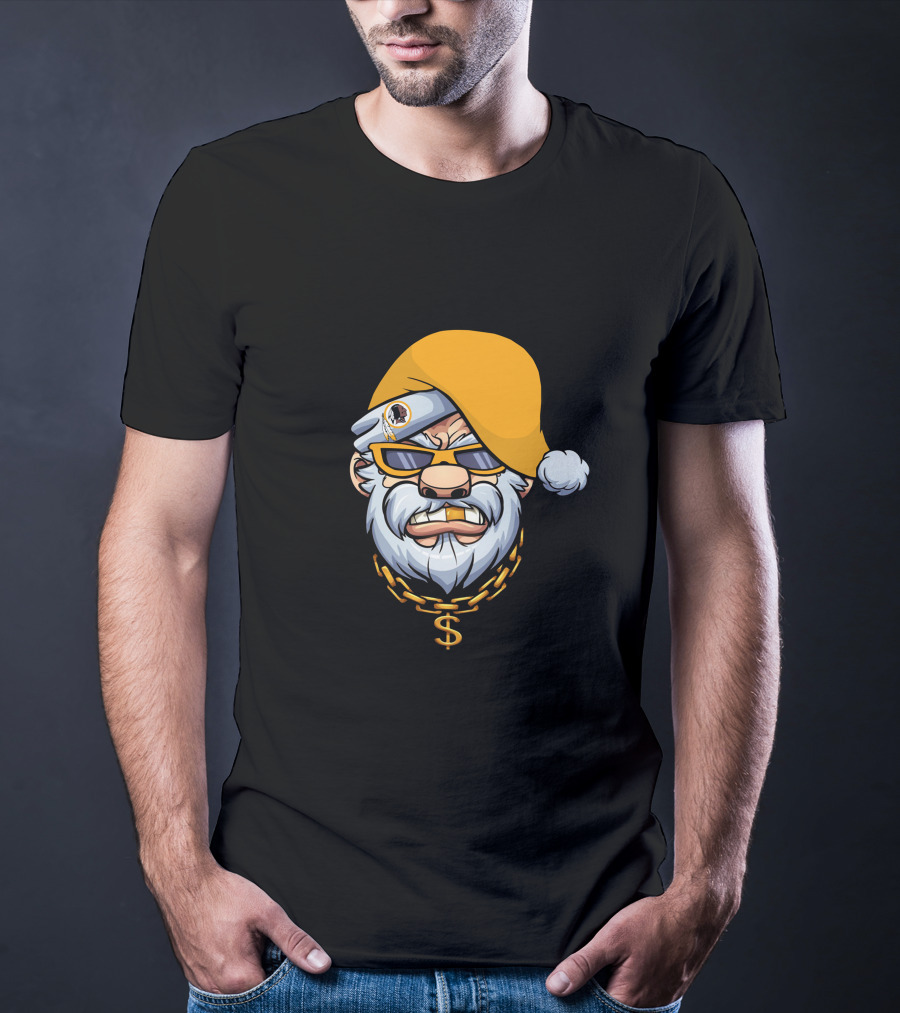 Santa With Gangster Style Gold Hat And Chain Featuring Washington Football Team T-Shirt