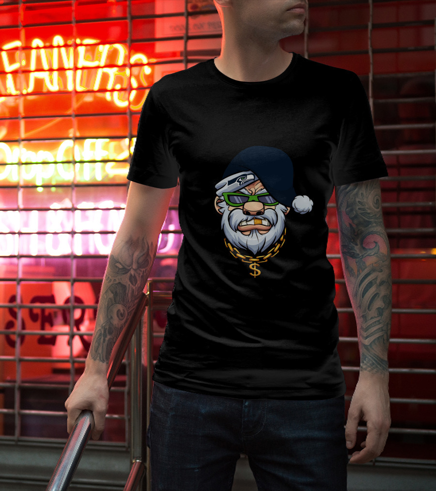 Seahawks Gangster Santa With Chain And Shades T-Shirt
