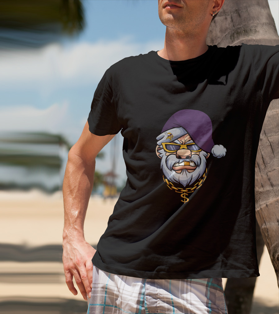 Vikings Gangster Santa With Purple Hat And Gold Chain T-Shirt