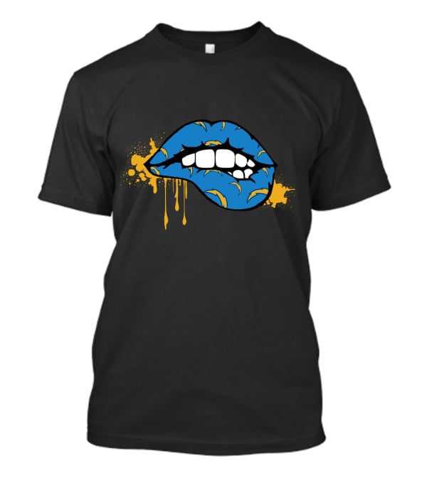 Dripping Lips Blue And Yellow Chargers Theme T-Shirt