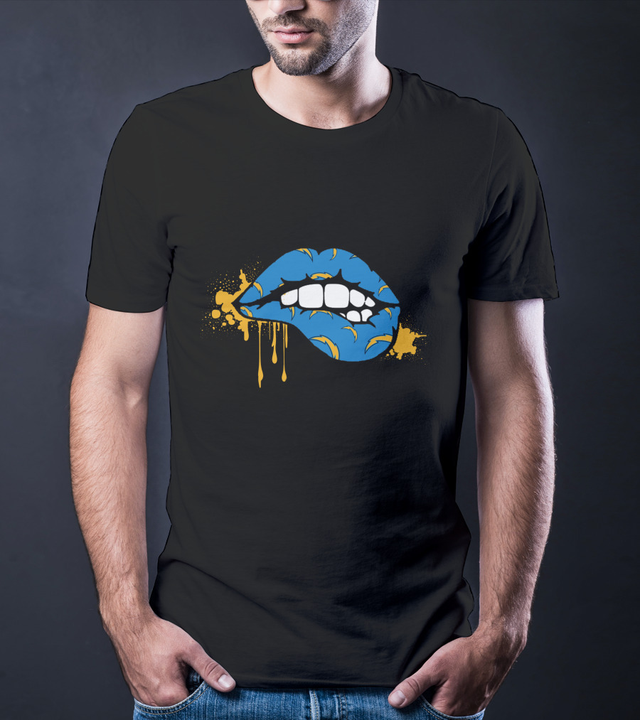 Dripping Lips Blue And Yellow Chargers Theme T-Shirt