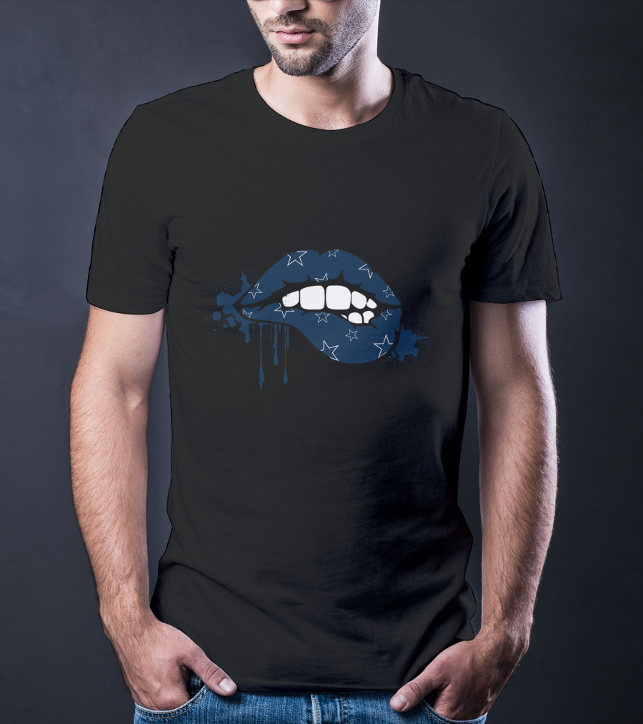 Dripping Lips Blue Star Pattern Cowboys T-Shirt