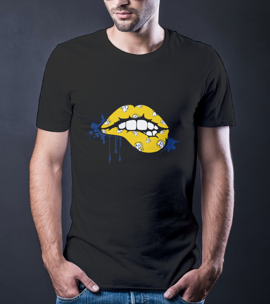 Dripping Lips Los Angeles Rams Yellow Blue Paint Splatter T-Shirt
