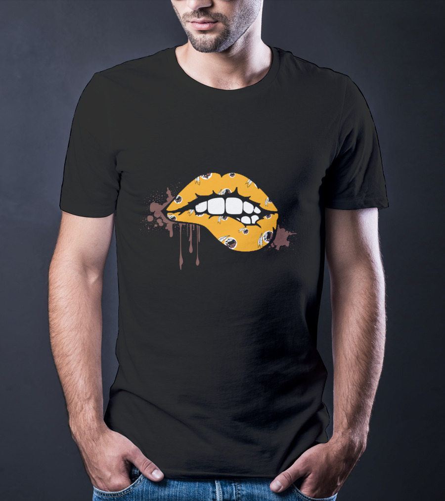 Dripping Lips Patterned With Iconic Redskins Logos T-Shirt