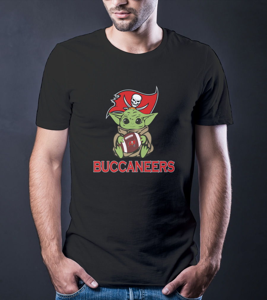 Buccaneers Baby Yoda Holding Football Star Wars T-Shirt