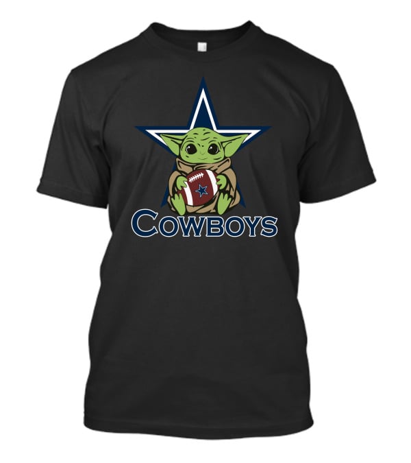 Cowboys Baby Yoda Holding Football Star Wars Mandalorian Dallas Star T-Shirt