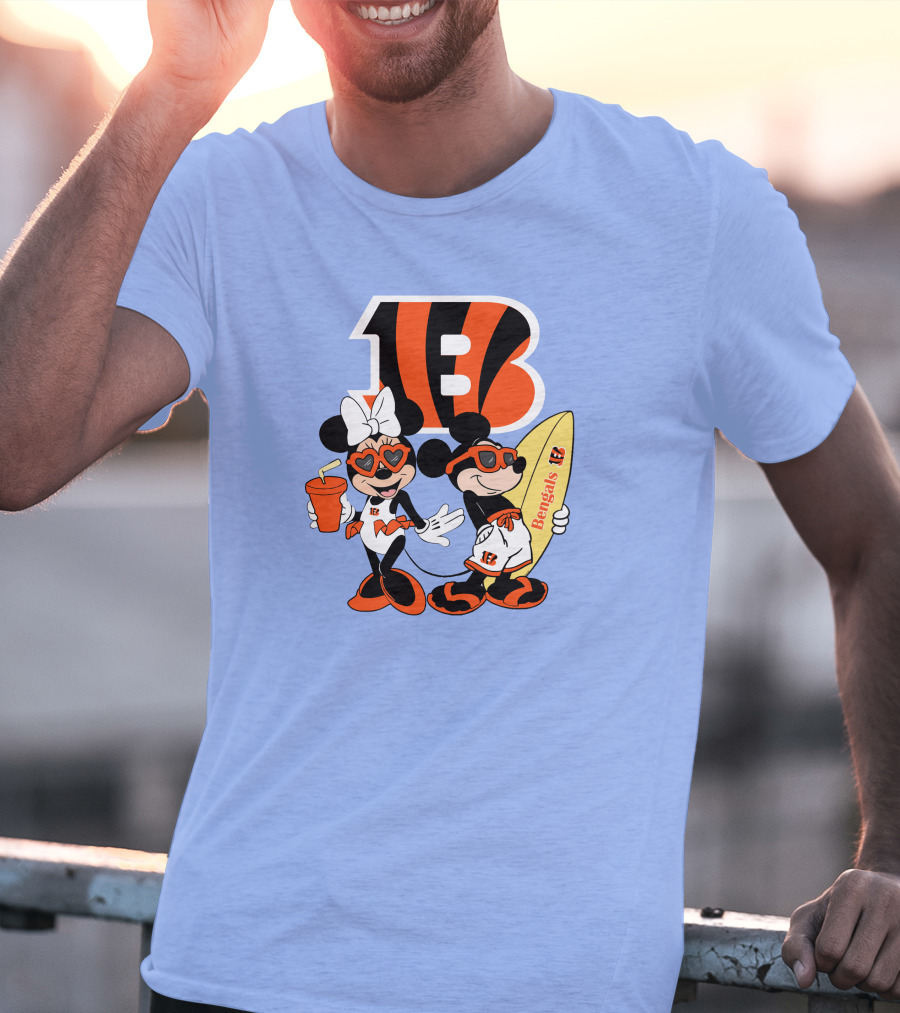 Bengals Mickey And Minnie Vacation Surfer Adventure T-Shirt
