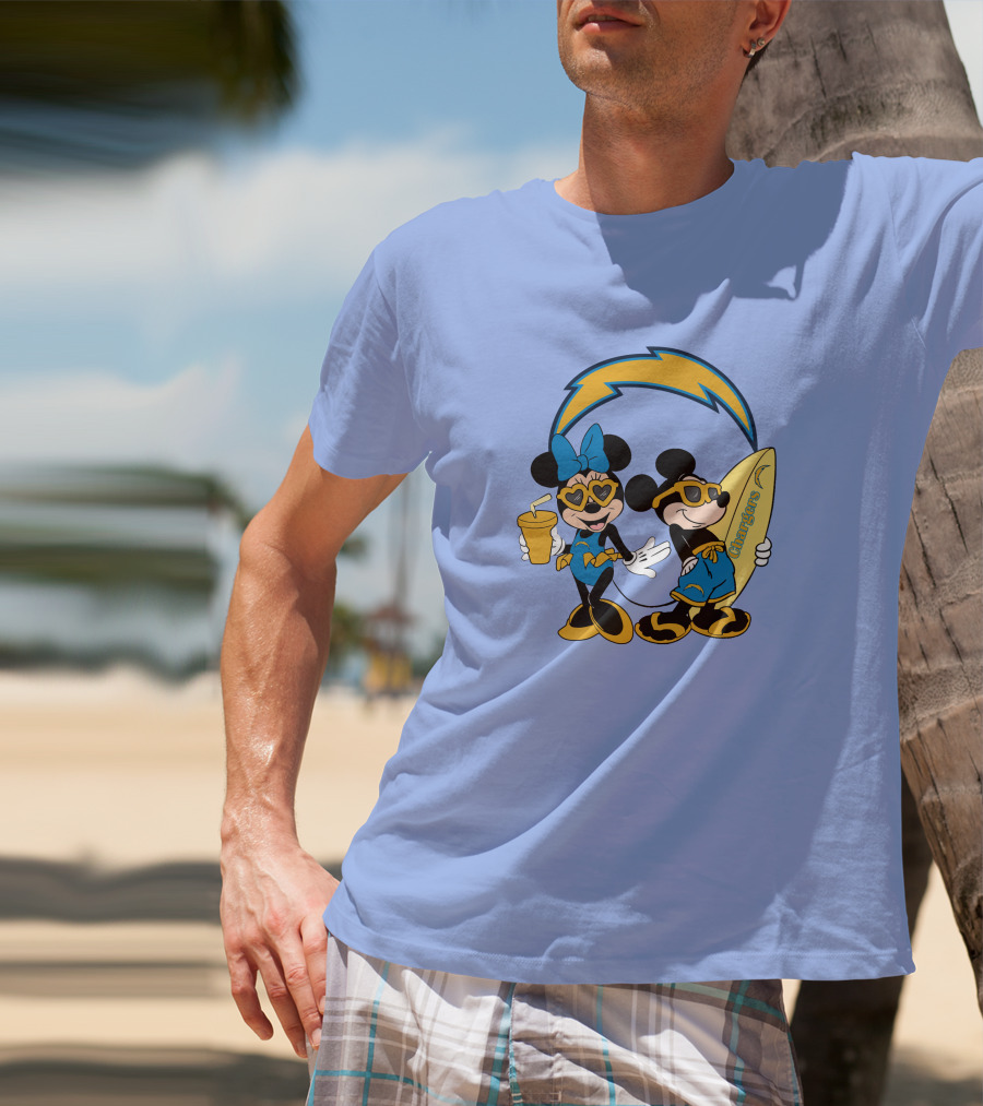 Chargers Mickey Happy Vacation Surfer Duo With Heart Sunglasses T-Shirt