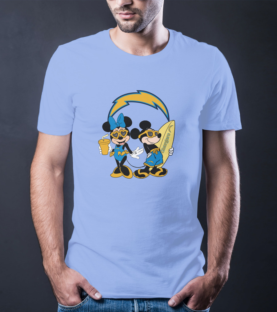 Chargers Mickey Happy Vacation Surfer Duo With Heart Sunglasses T-Shirt