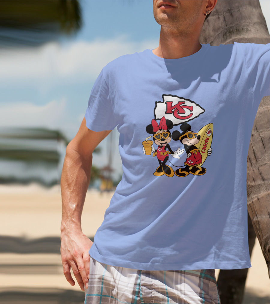 Chiefs Mickey And Minnie Vacation Kc Football Surfboard Fun T-Shirt