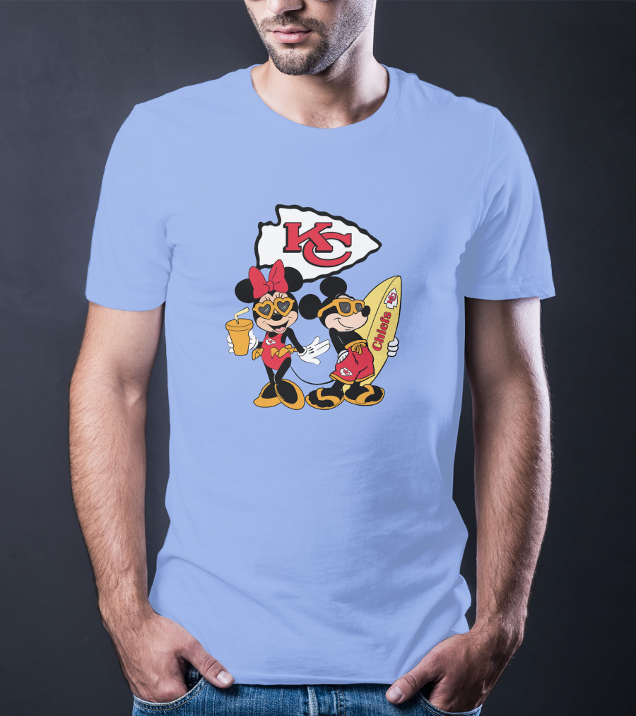Chiefs Mickey And Minnie Vacation Kc Football Surfboard Fun T-Shirt