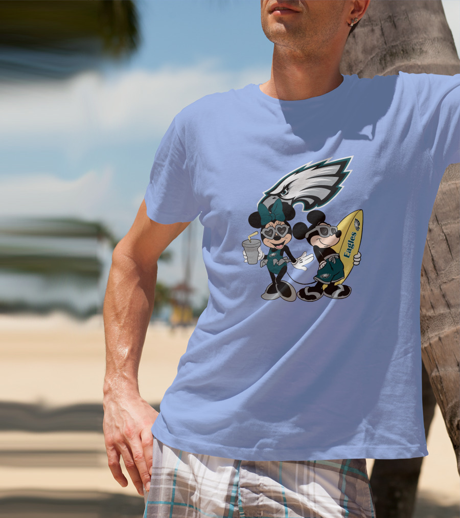 Eagles Mickey And Minnie Vacation With Surfboard And Cold Drink T-Shirt