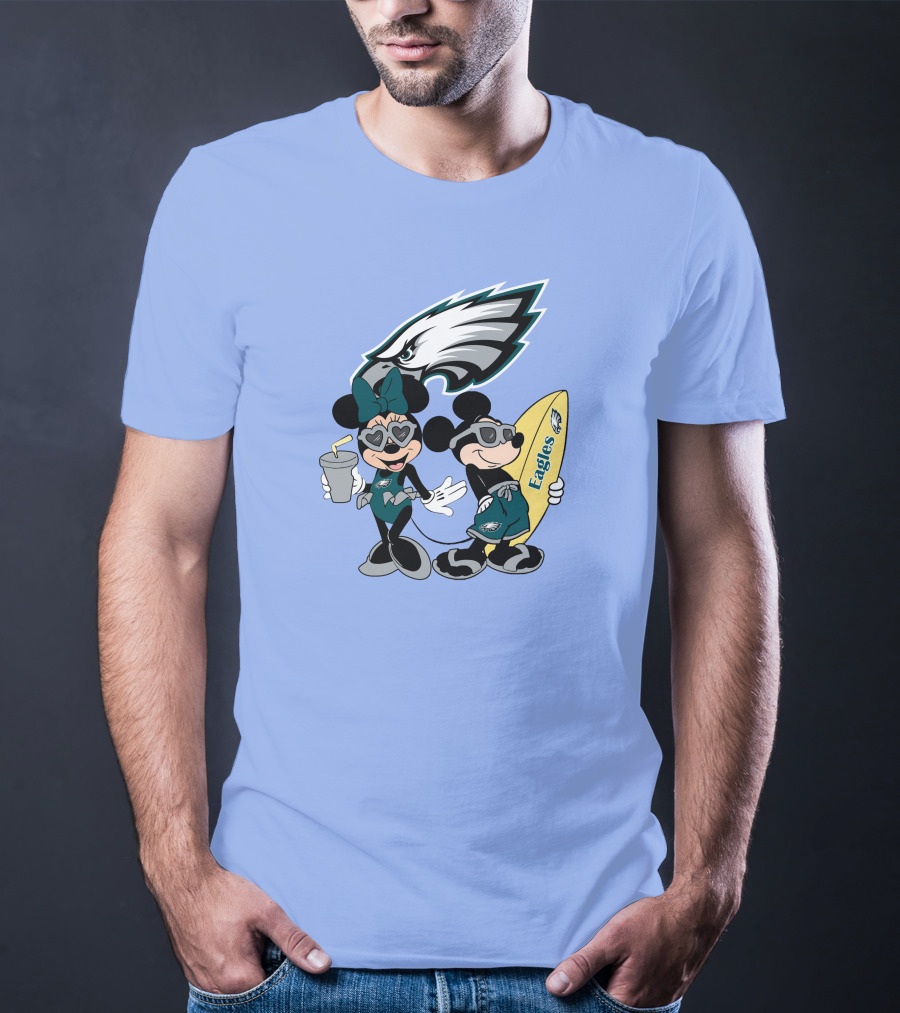 Eagles Mickey And Minnie Vacation With Surfboard And Cold Drink T-Shirt