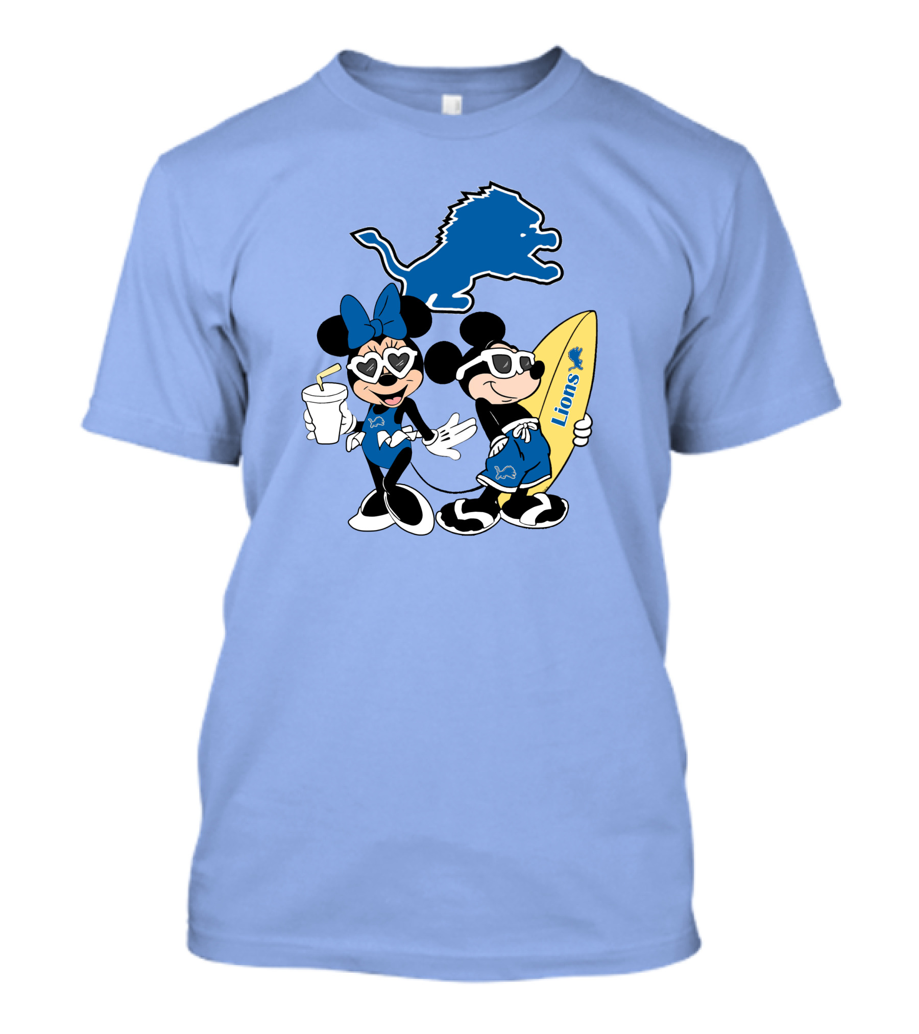 Lions Mickey And Minnie Happy Vacation With Surfboard And Drink T-Shirt