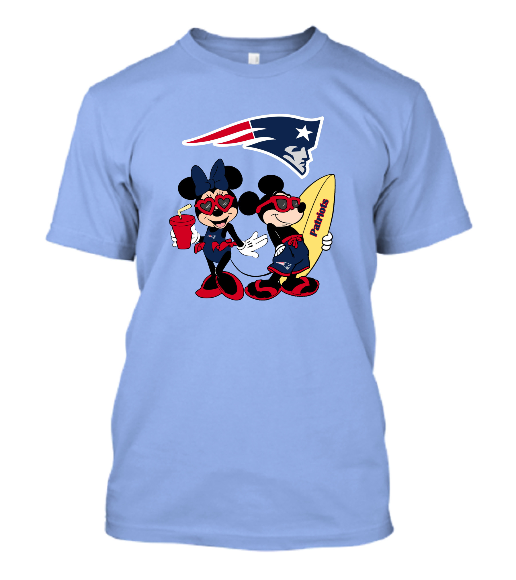Patriots Mickey And Minnie Vacation With Surfboard And Drink T-Shirt