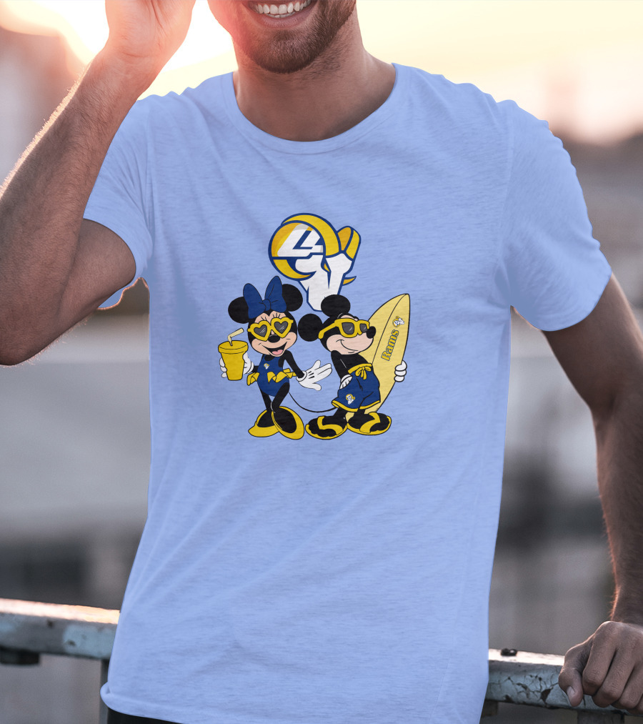 Rams Mickey Happy Vacation Football Surf Adventure T-Shirt