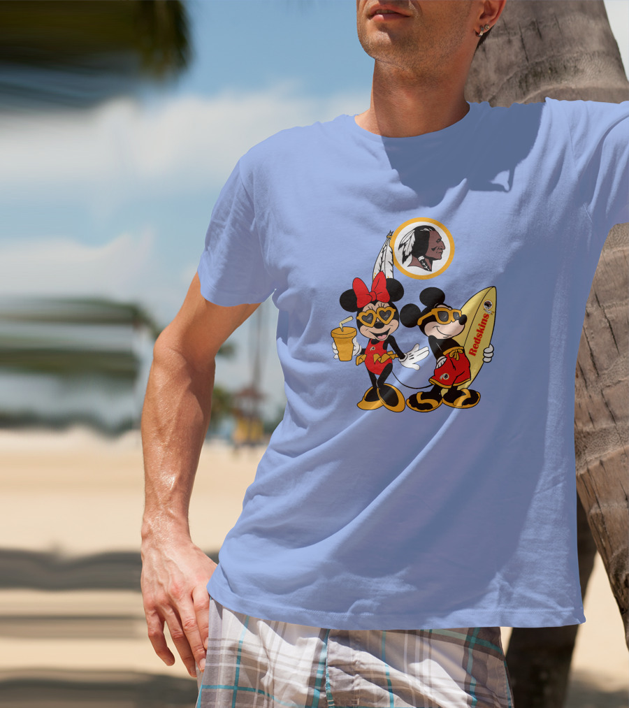 Redskins Mickey And Minnie Vacation Fun With Surfboard And Drink T-Shirt