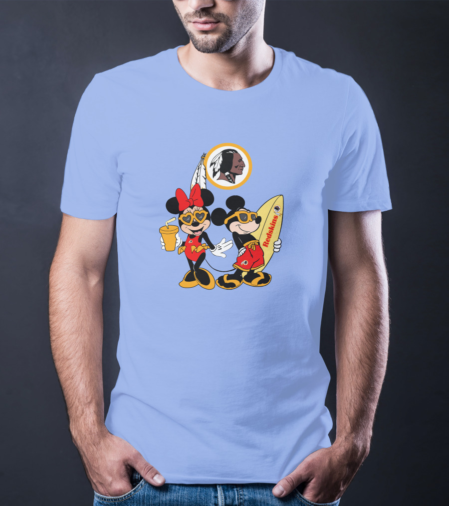 Redskins Mickey And Minnie Vacation Fun With Surfboard And Drink T-Shirt