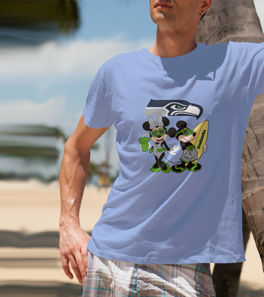 Seahawks Mickey And Minnie Happy Vacation Surfing Adventure T-Shirt