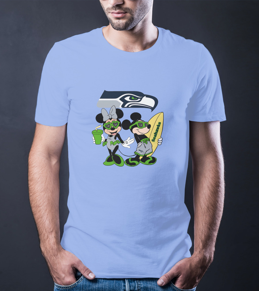 Seahawks Mickey And Minnie Happy Vacation Surfing Adventure T-Shirt