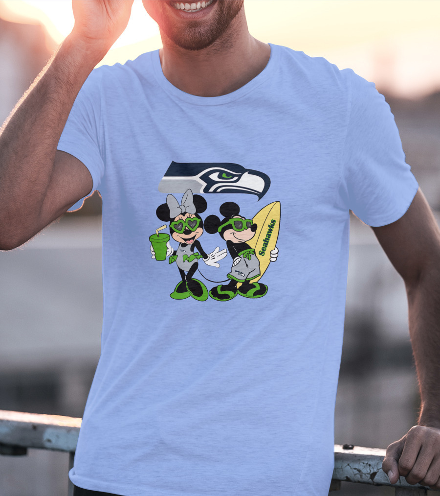 Seahawks Mickey And Minnie Happy Vacation Surfing Adventure T-Shirt