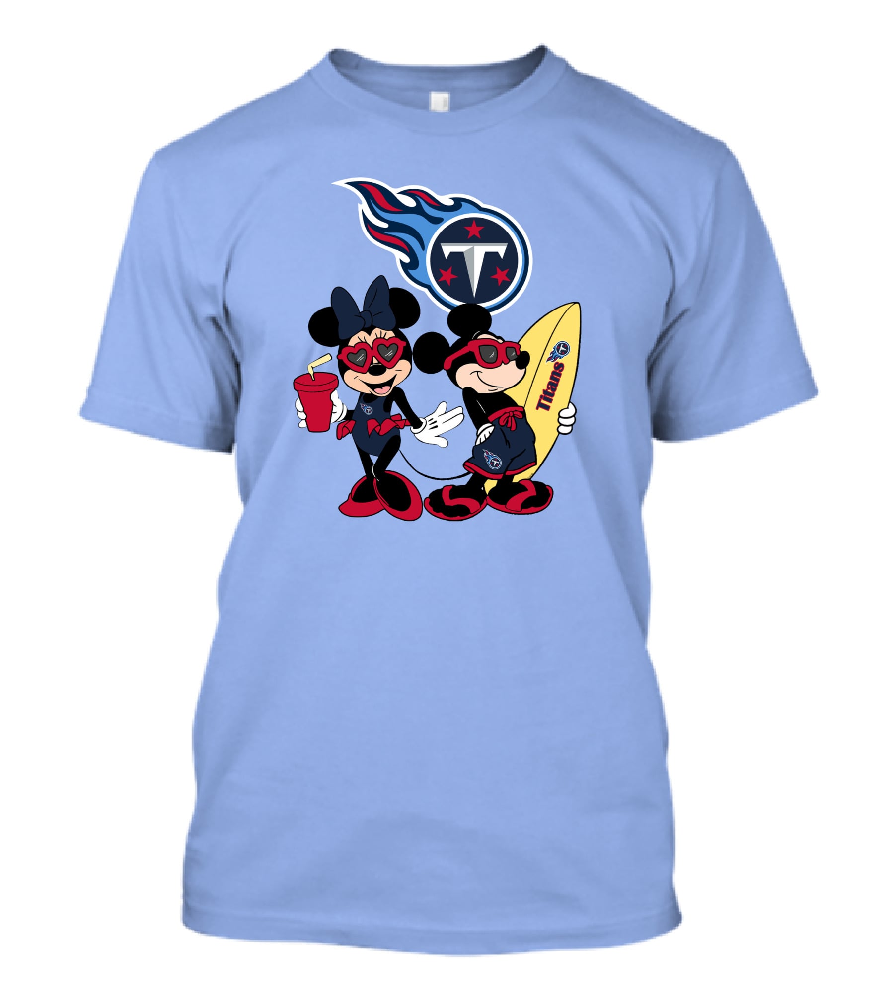 Titans Mickey Minnie Vacation With Tennessee Surfboard And Soda T-Shirt