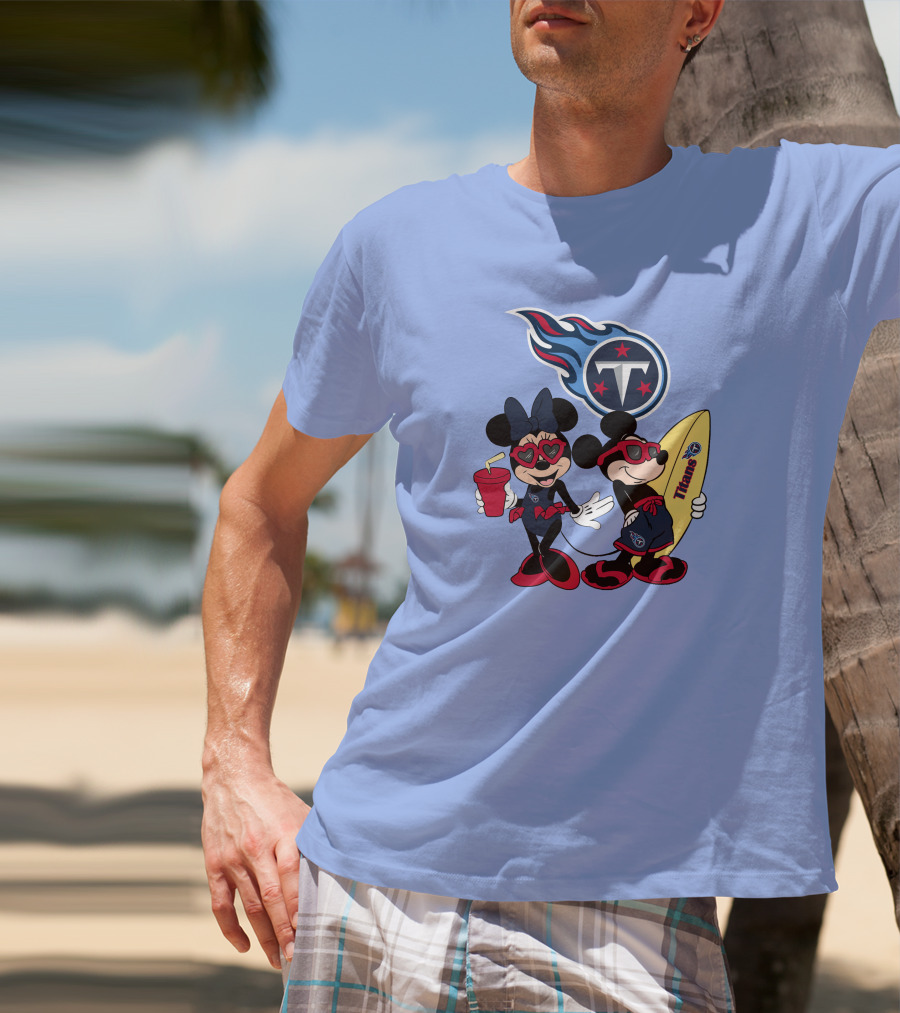 Titans Mickey Minnie Vacation With Tennessee Surfboard And Soda T-Shirt