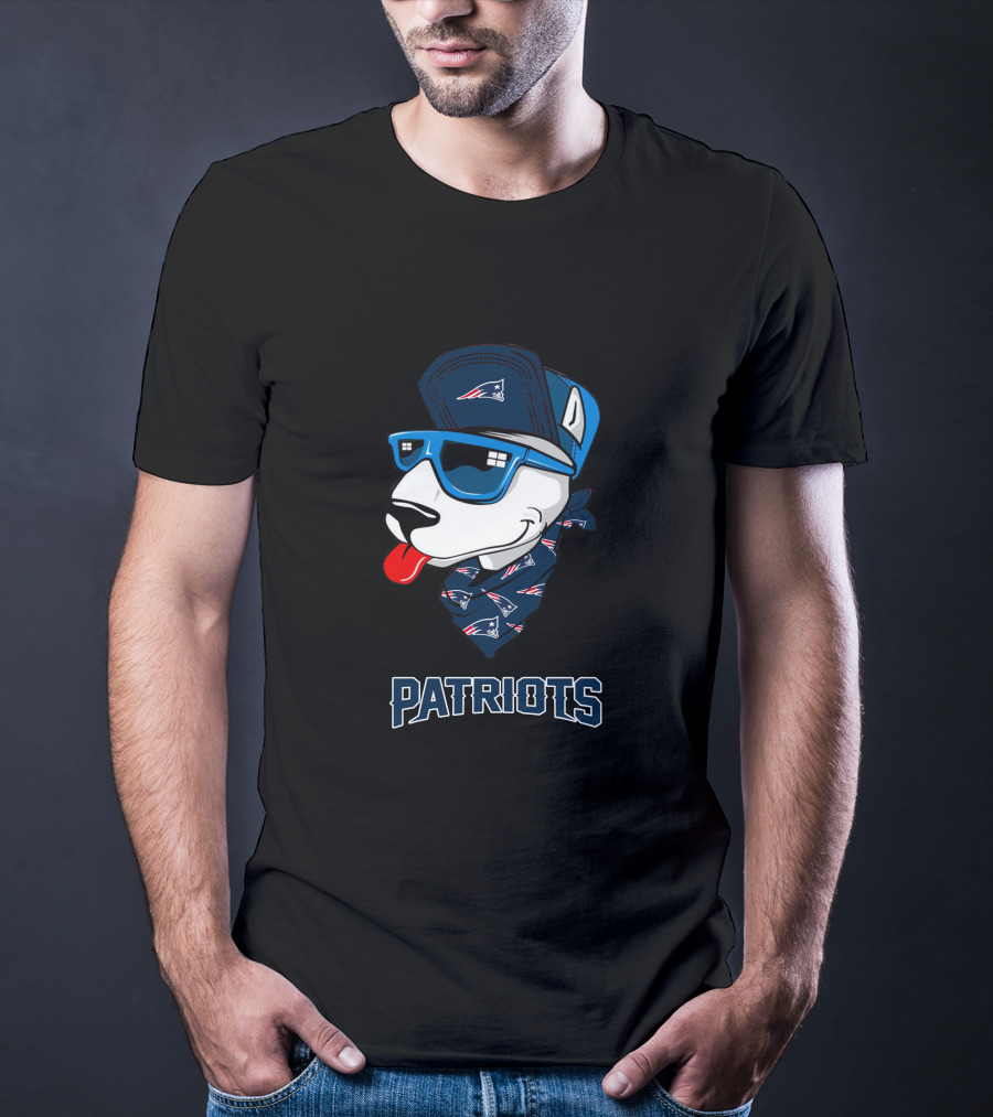 Patriots Bull Terrier Wearing Sunglasses And Cap With Bandana T-Shirt