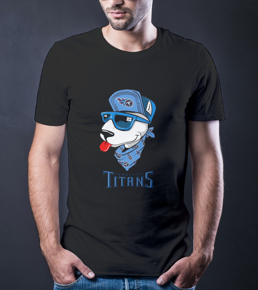 Tennessee Titans Bull Terrier Wearing Cap And Bandana T-Shirt