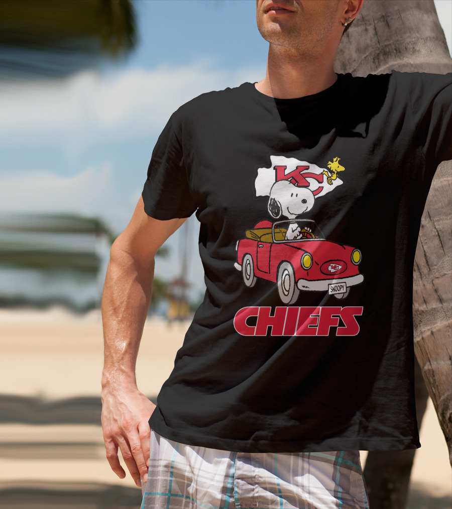 Chiefs Snoopy Driving With KC Flag T-Shirt