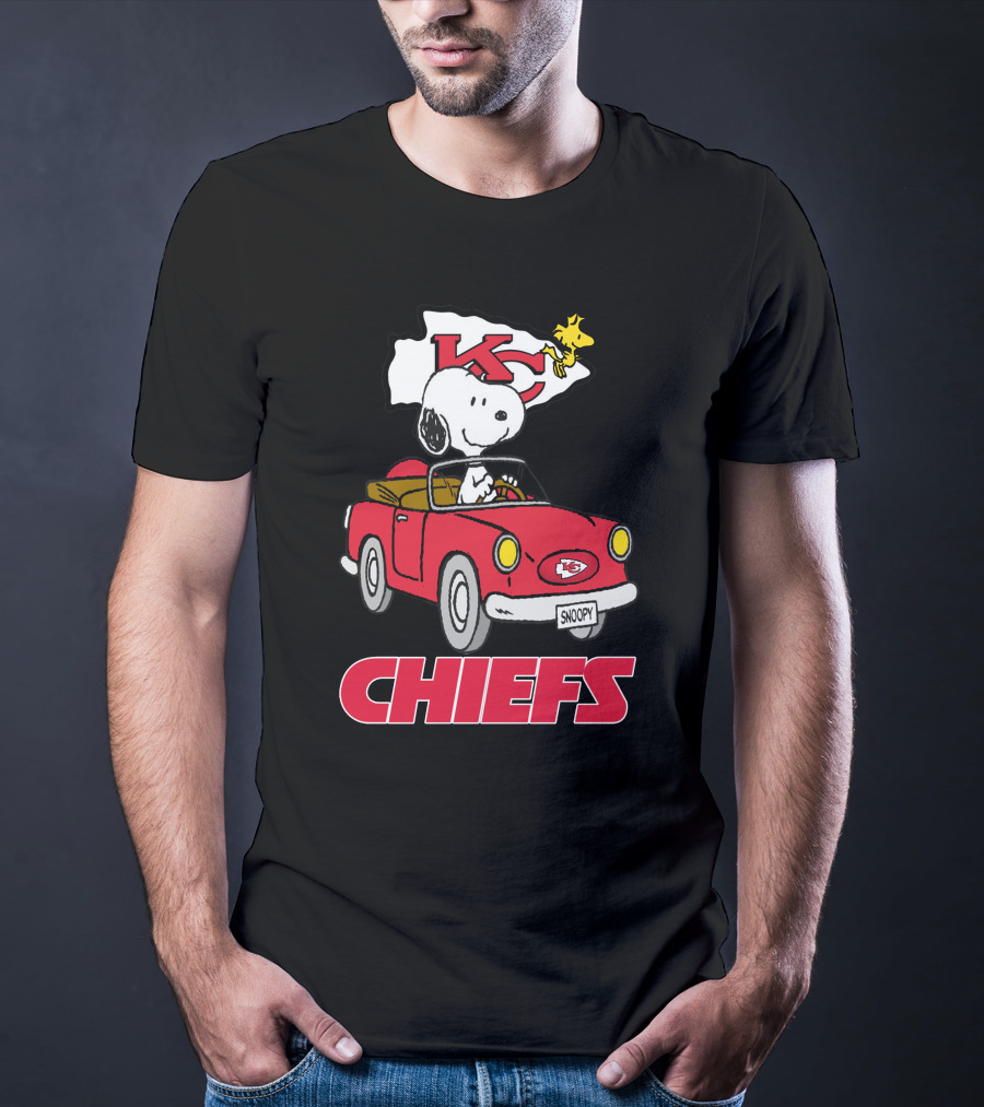 Chiefs Snoopy Driving With KC Flag T-Shirt