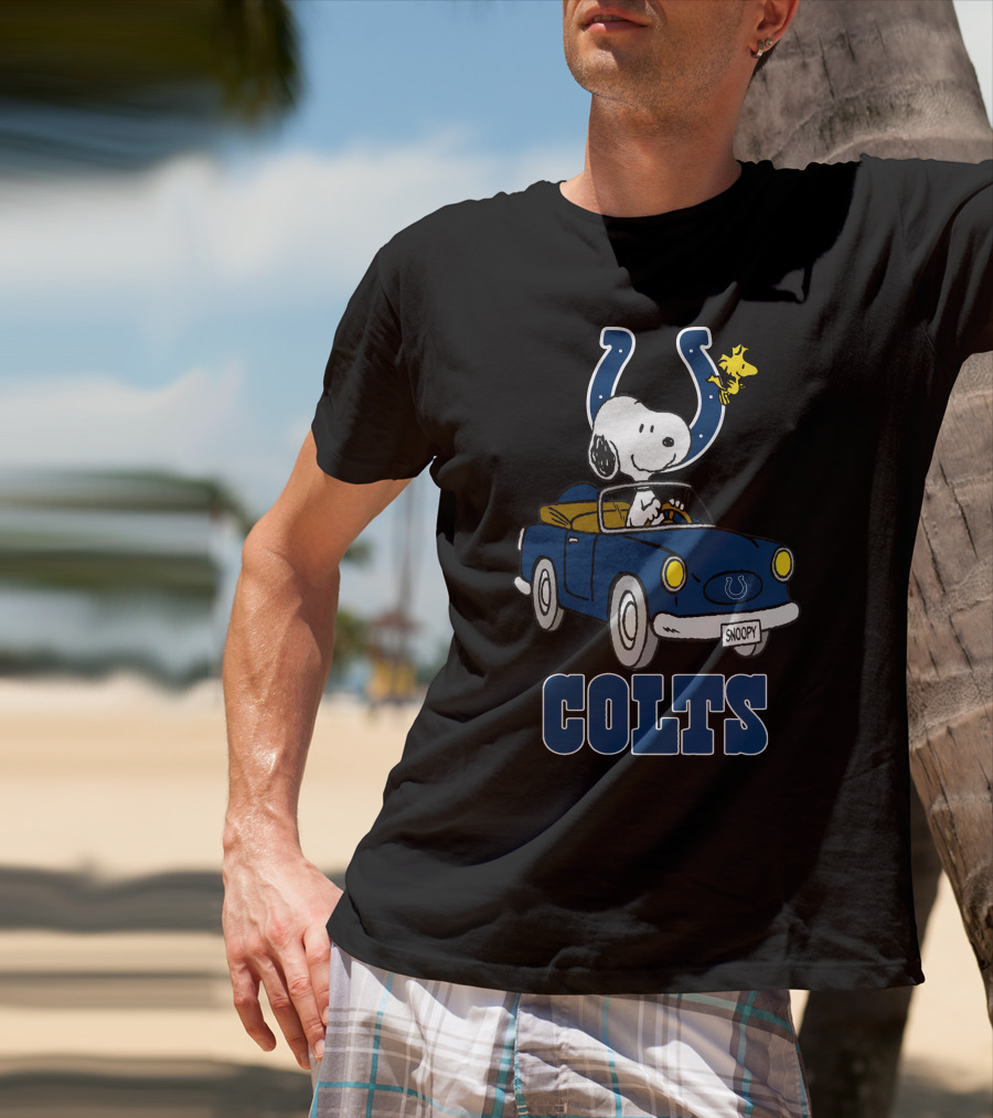 Colts Snoopy Woodstock Riding Blue Car T-Shirt