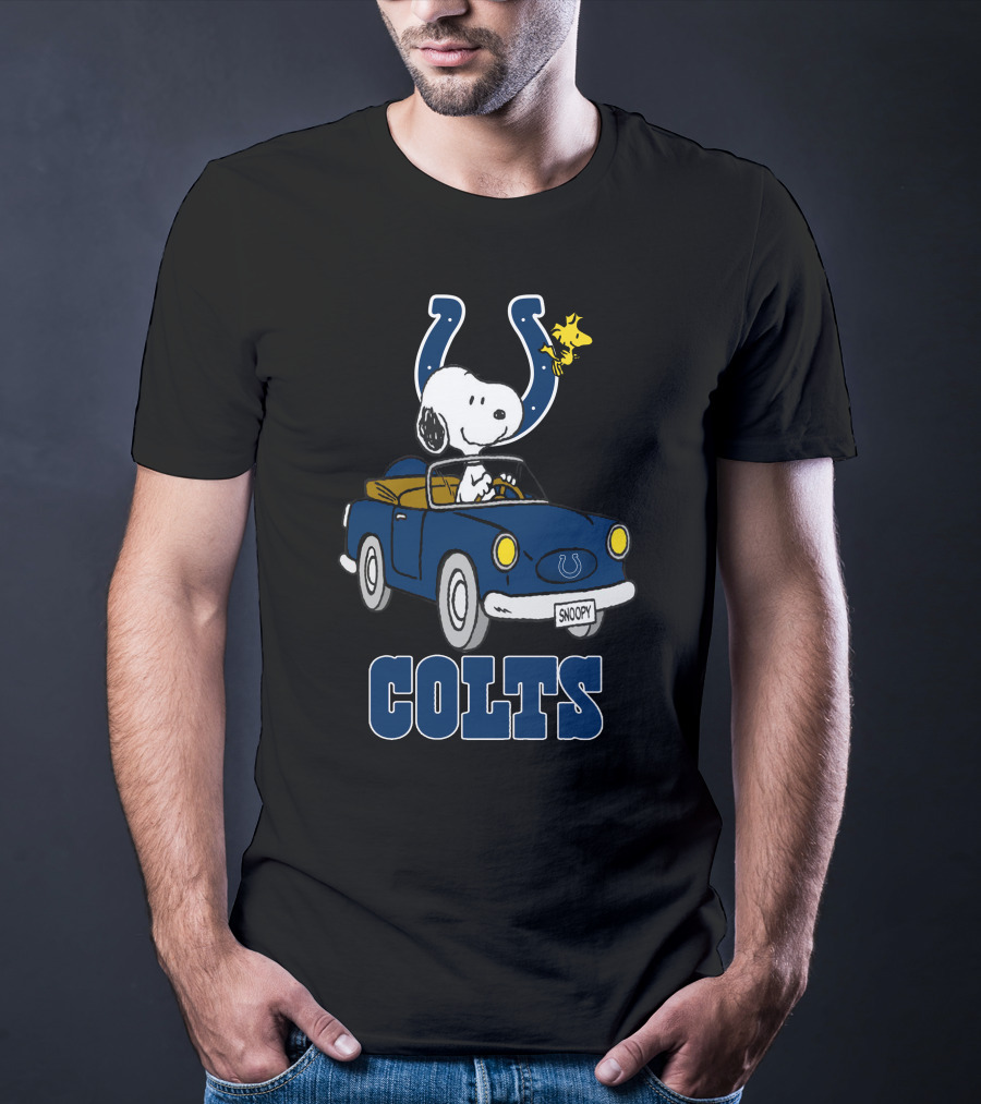 Colts Snoopy Woodstock Riding Blue Car T-Shirt