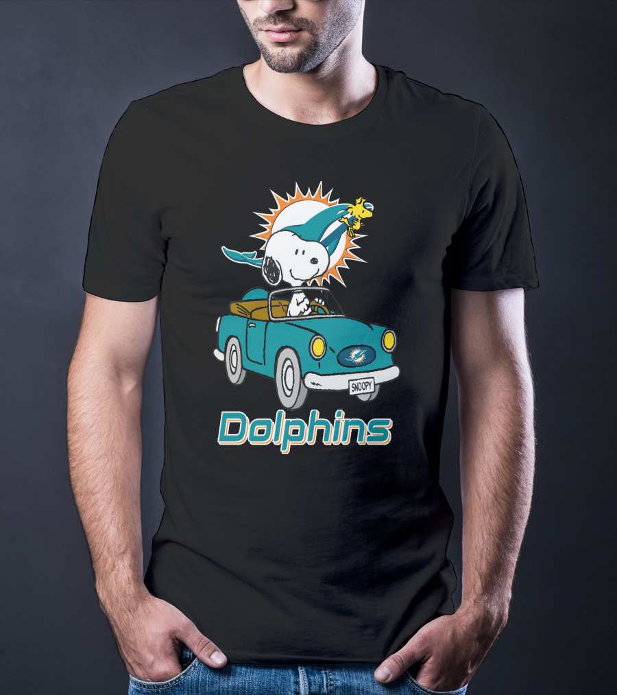 Miami Dolphins Snoopy Driving Car With Woodstock T-Shirt
