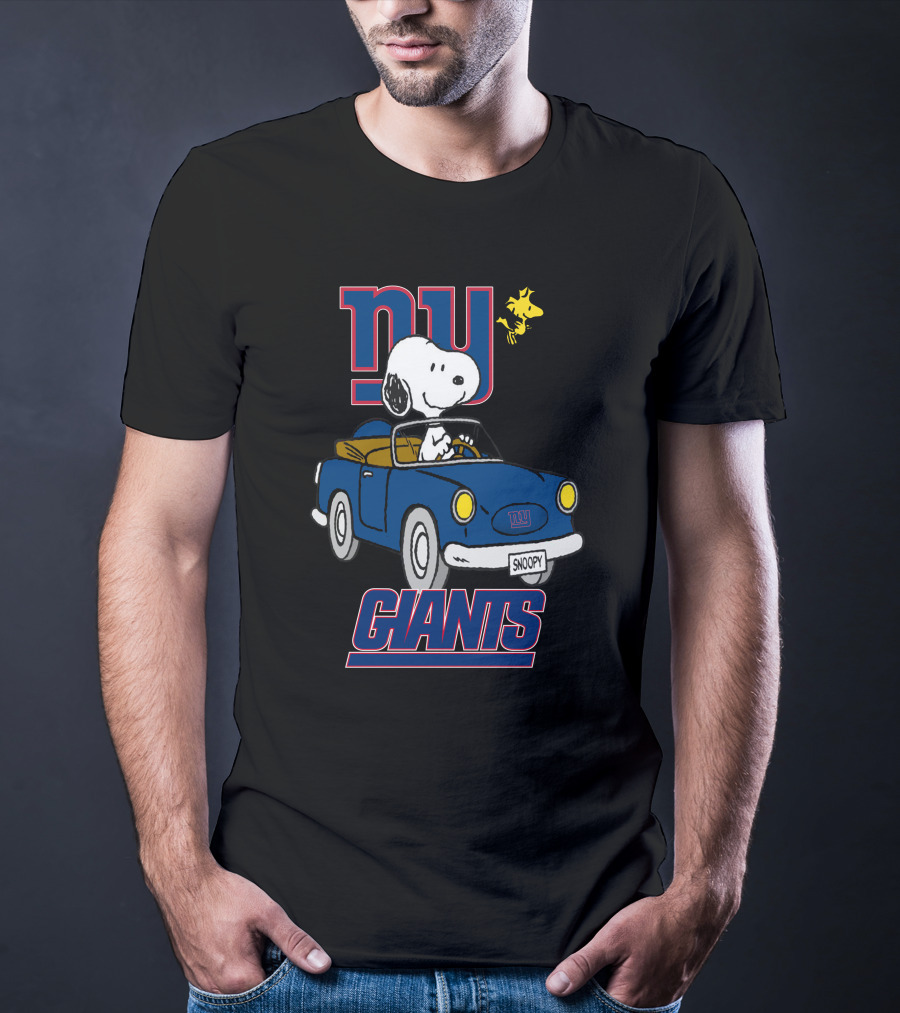 NY Giants Snoopy And Woodstock In Blue Car Ride T-Shirt
