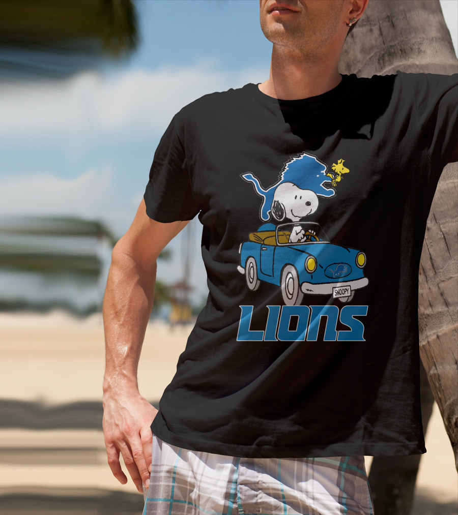 Lions Snoopy Detroit Football Ride With Woodstock T-Shirt