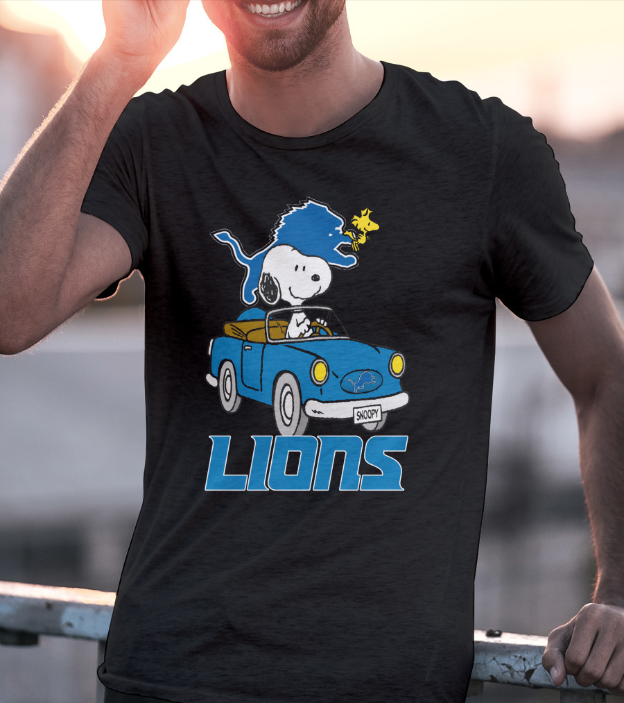 Lions Snoopy Detroit Football Ride With Woodstock T-Shirt