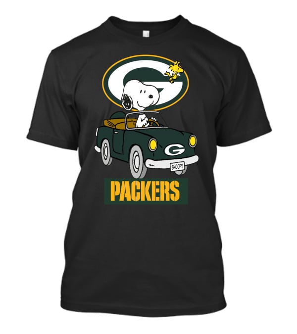 Packers Snoopy Driving Car With Woodstock And Packers T-Shirt