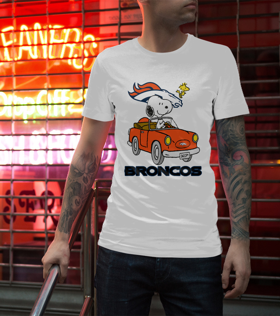 Broncos Snoopy Driving Adventure With Woodstock NFL T-Shirt