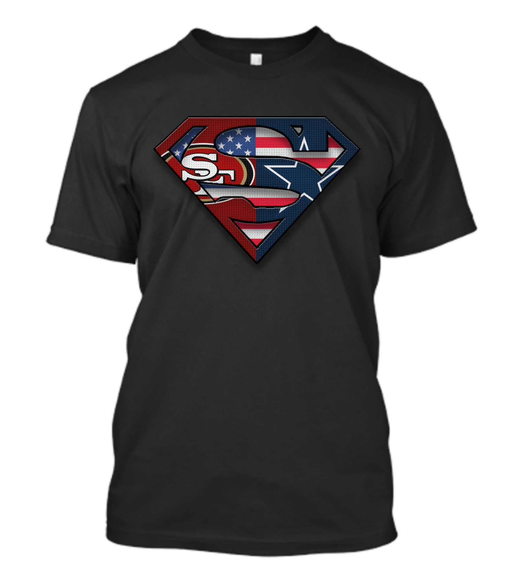 49ers Cowboys Superman Logo With American Flag T-Shirt