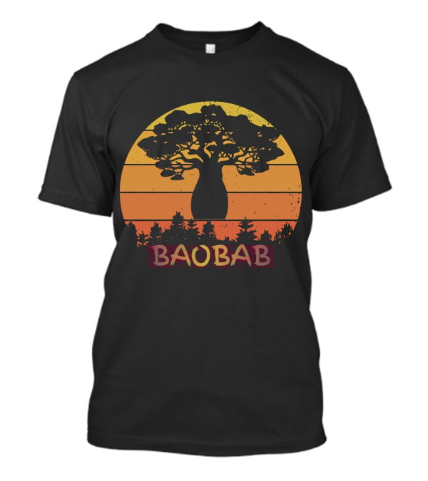 BAOBAB Sunset Silhouette Retro Vintage Forest Scene T-Shirt