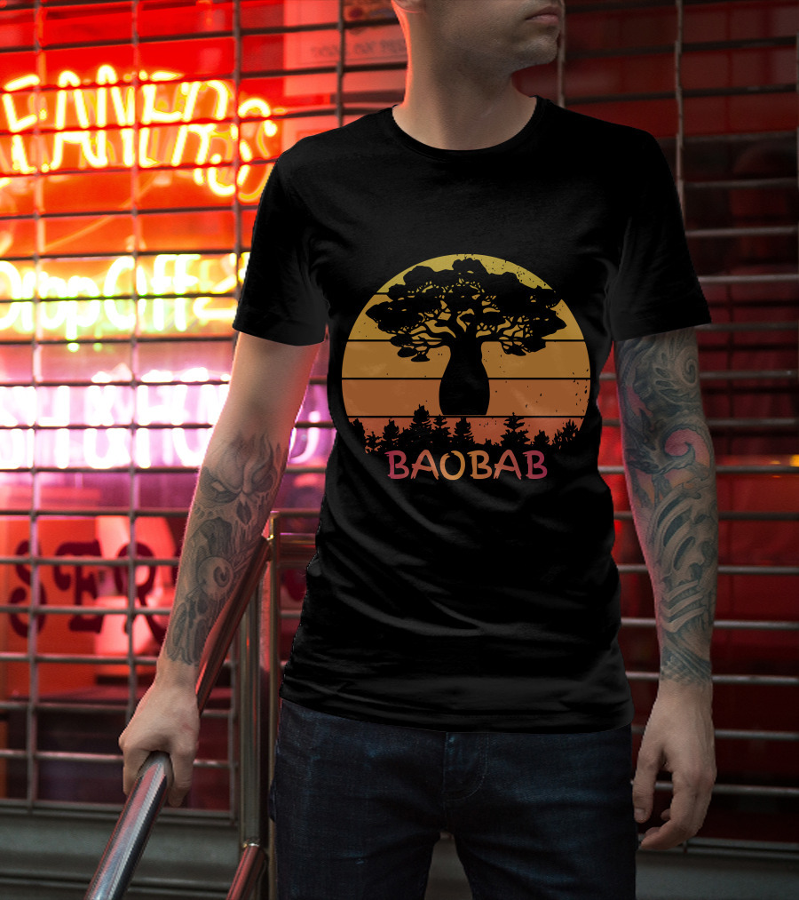 BAOBAB Sunset Silhouette Retro Vintage Forest Scene T-Shirt