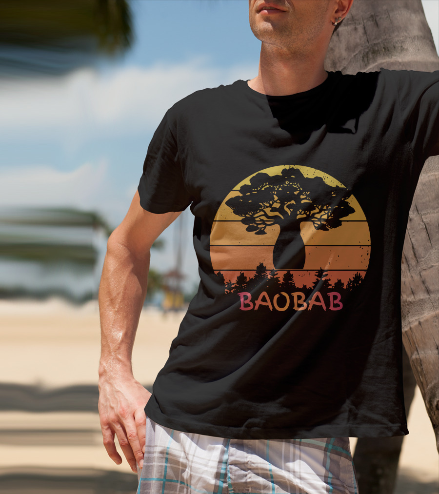 BAOBAB Sunset Silhouette Retro Vintage Forest Scene T-Shirt