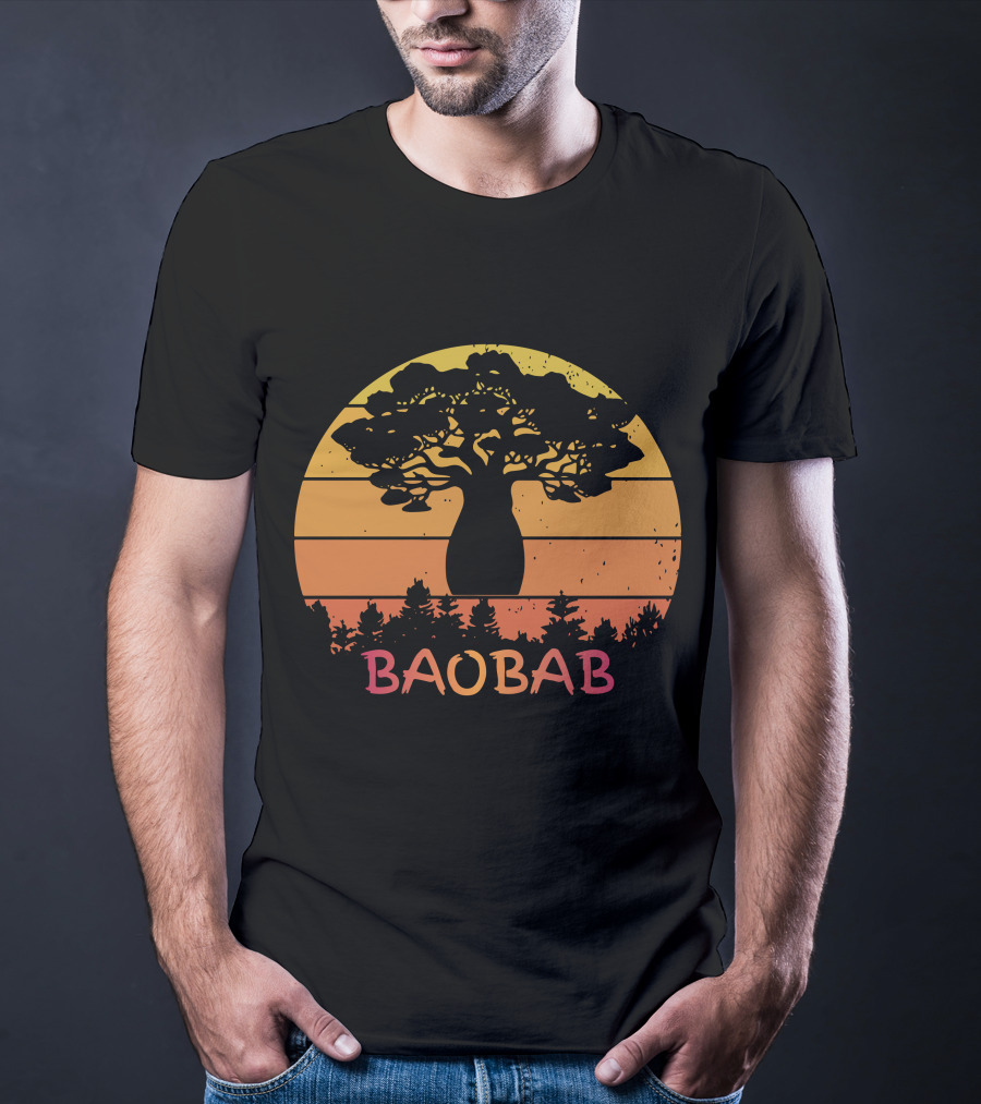 BAOBAB Sunset Silhouette Retro Vintage Forest Scene T-Shirt