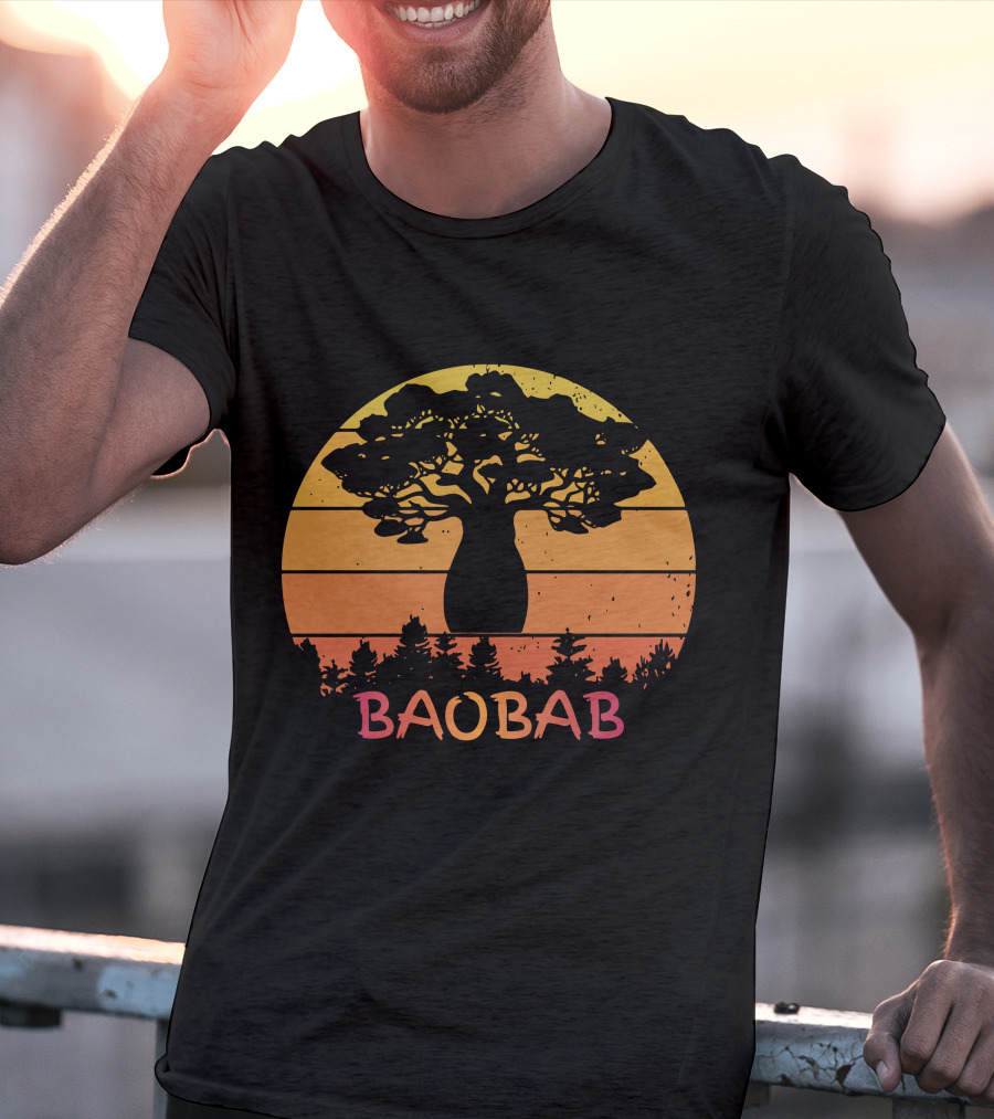 BAOBAB Sunset Silhouette Retro Vintage Forest Scene T-Shirt