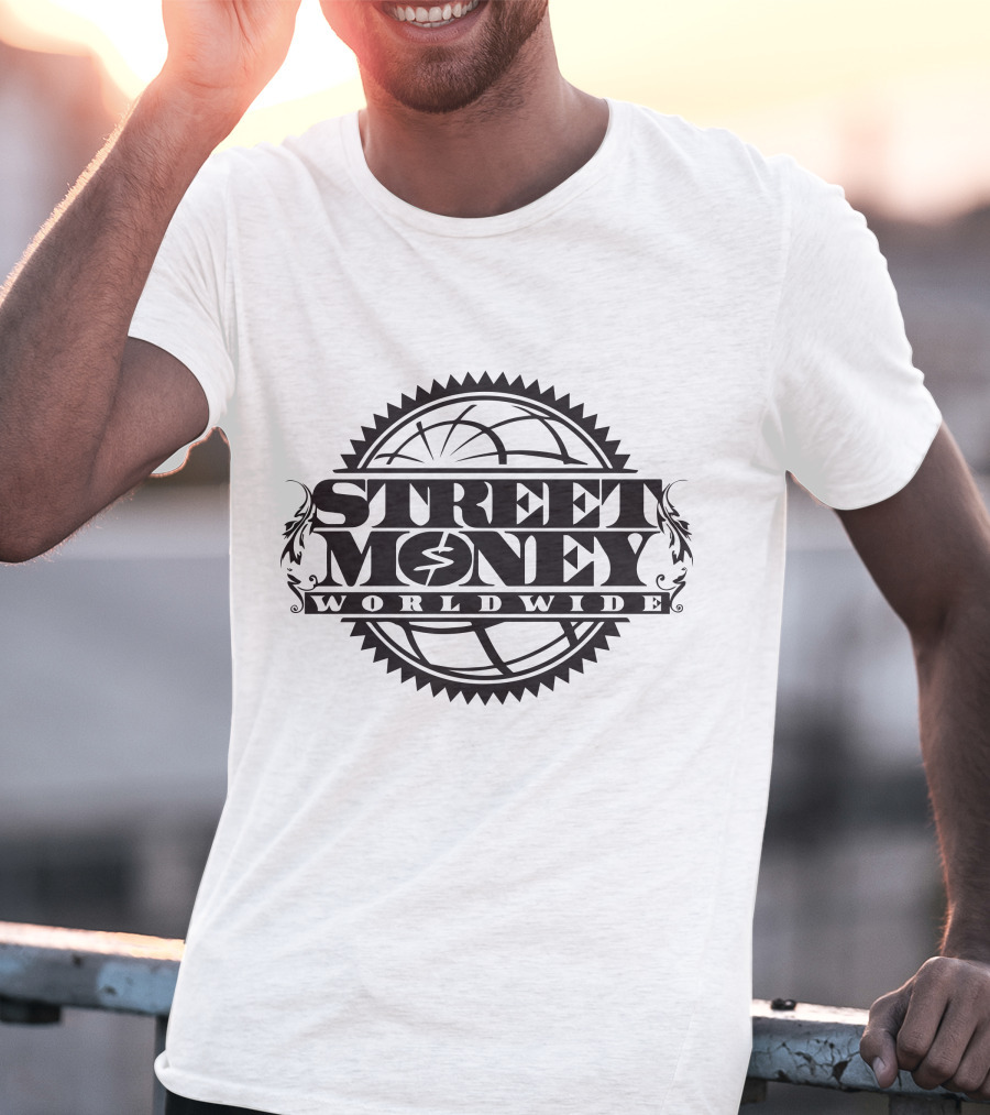 STREET MONEY WORLDWIDE Globe Emblem With Stylized Dollar T-Shirt