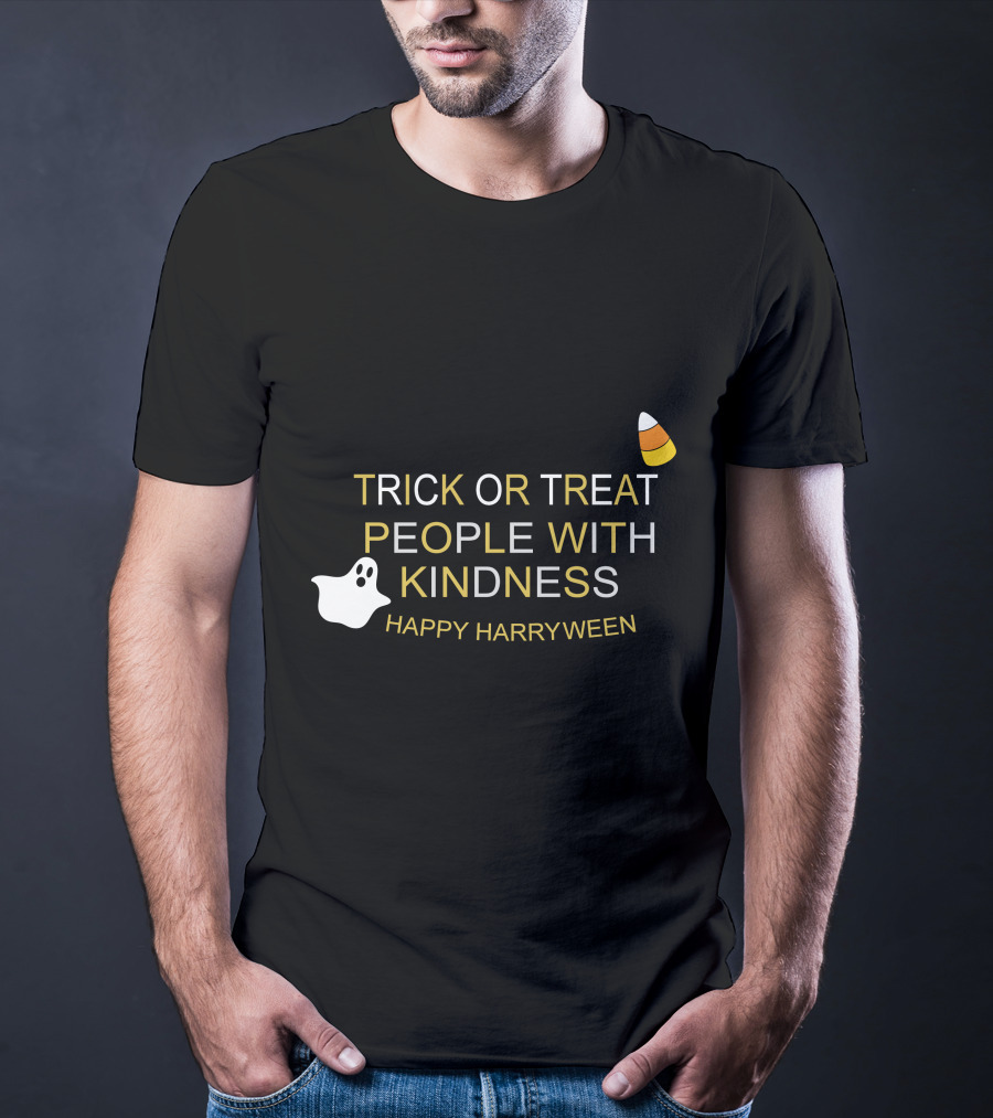 TRICK OR TREAT PEOPLE WITH KINDNESS HAPPY HARRYWEEN Ghost Candy Corn T-Shirt