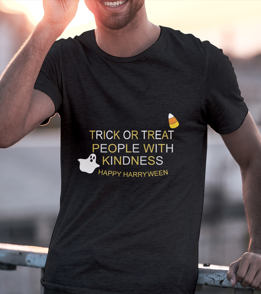 TRICK OR TREAT PEOPLE WITH KINDNESS HAPPY HARRYWEEN Ghost Candy Corn T-Shirt