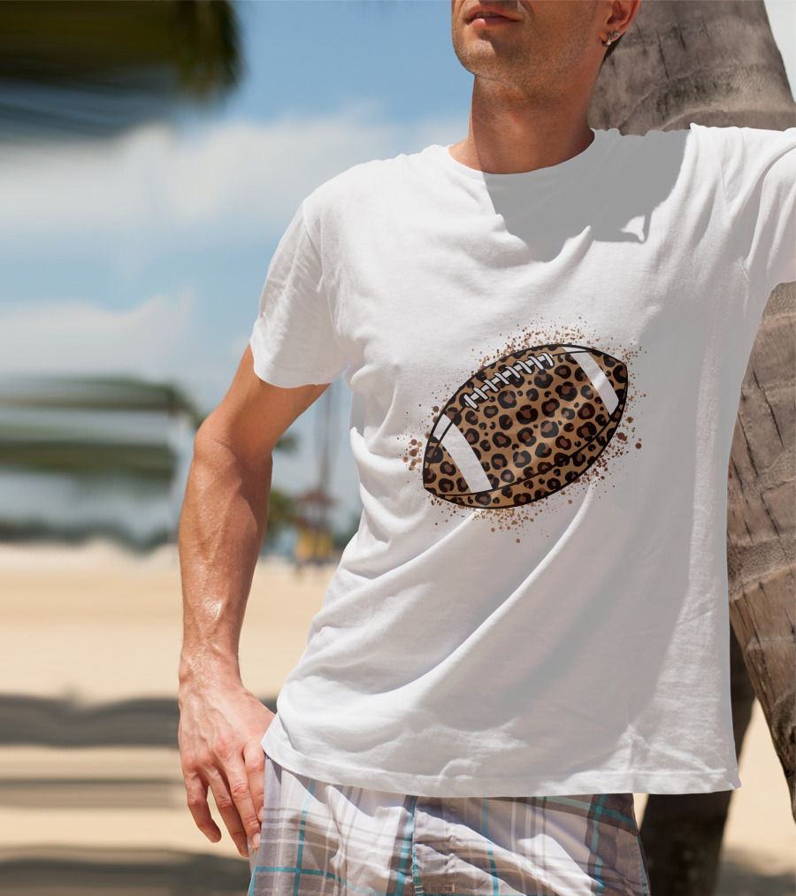Leopard Print American Football Ball T-Shirt